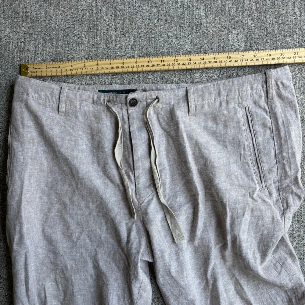 Perry Ellis Pants Mens 38x32 Beige Linen Blend Drawstring Beach Wedding Straight
